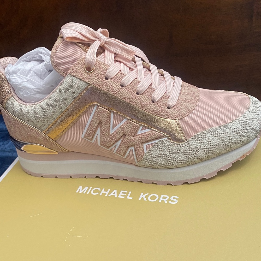Michael Kors Blush Pink and Rose Gold Lace-Up Sneakers - Picture 7 of 9